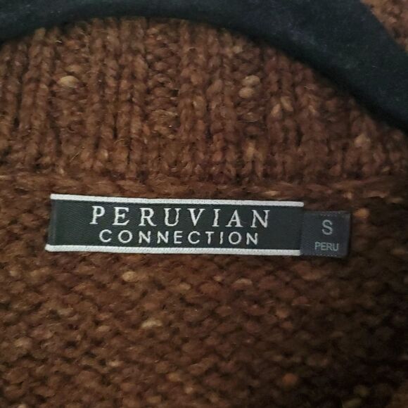 Peruvian Connection Alpaca Wool Blend Button Down Mock Neck Sweater in Brown - Picture 13 of 14